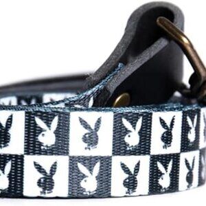 Playboy Checkered Repeating Rabbit Head Dog Leash– Black